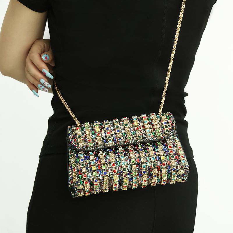 Colorful Rhinestone Crossbody Bag for women, Trendy Chain Shoulder Bag, Women's Luxury Shiny Handbag Prom Purse