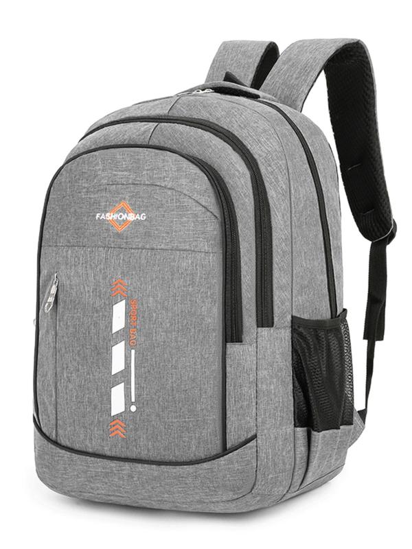 Letter Pattern Zipper Backpack, Business Laptop Backpack, Student Bag, Laptop Bag for Men & Women