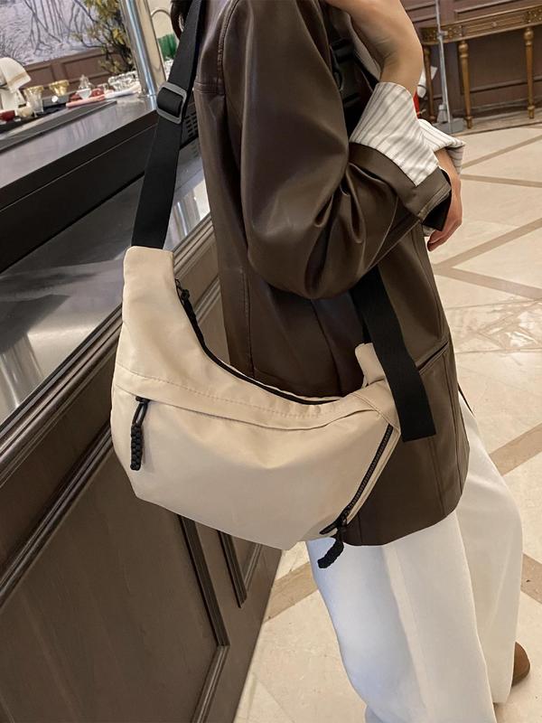 Women's Solid Color Hobo Bag, Multi-pocket Detail Zipper Crossbody Bag, Fashionable Casual Shoulder Bag for Daily Used, Trendy All-match Commuter Bag