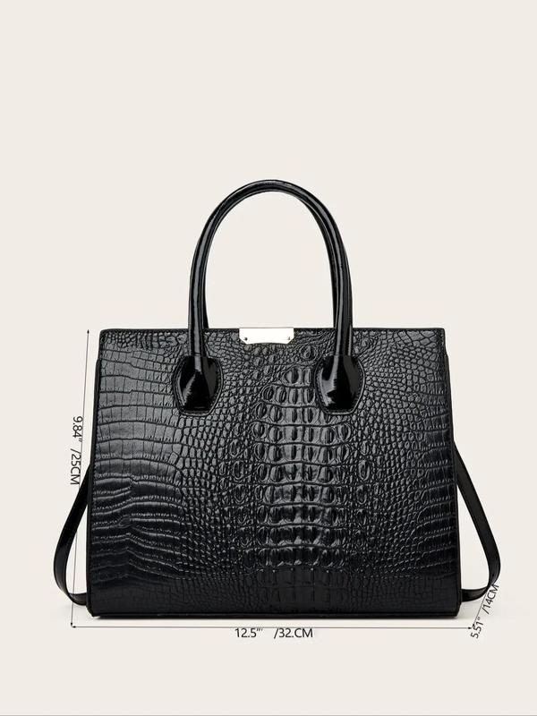 Women's Crocodile Embossed Tote Bag, Large Capacity Shoulder Work Bag & Wallet & Card Holder, Summer 2024 Long Wallet & Card Holder & Work Tote Bag for Women, Fall Outfits, Earthtone Fall Freshness Unique Everyday Designer Bags