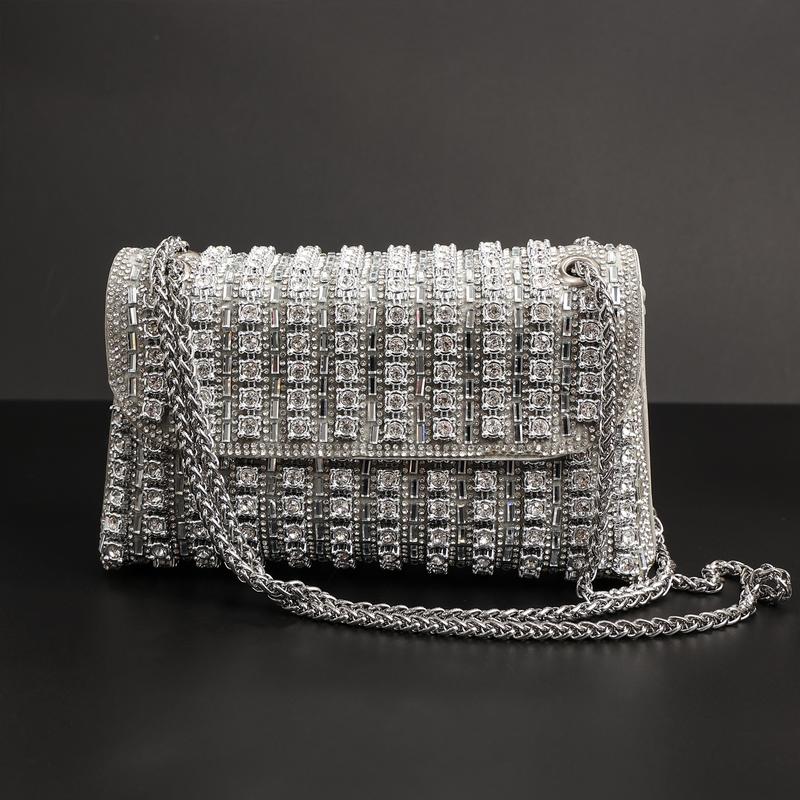 Colorful Rhinestone Crossbody Bag for women, Trendy Chain Shoulder Bag, Women's Luxury Shiny Handbag Prom Purse