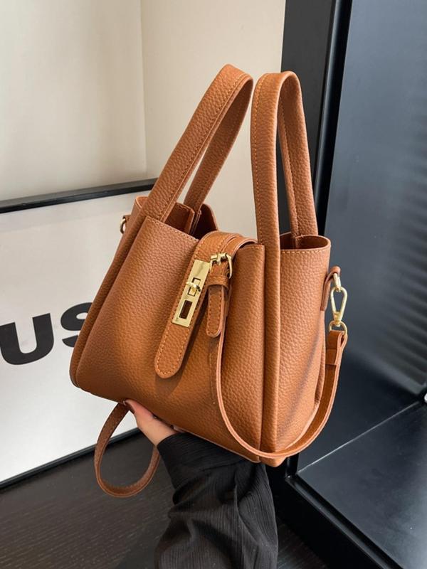 Women's Solid Color Faux Leather Bucket Bag, Fashionable Crossbody Bag with Adjustable Strap, Casual Versatile Bucket Bag for Daily Used