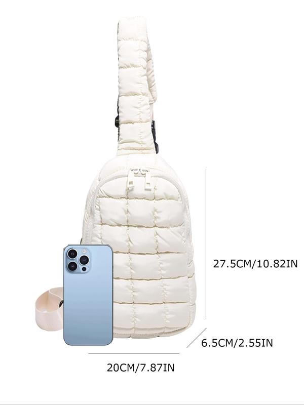 Women's Solid Color Puffer Quilted Fanny Pack, Fashionable Casual Versatile Zipper Chest Bag for Daily Used, Trendy All-match Sling Bag