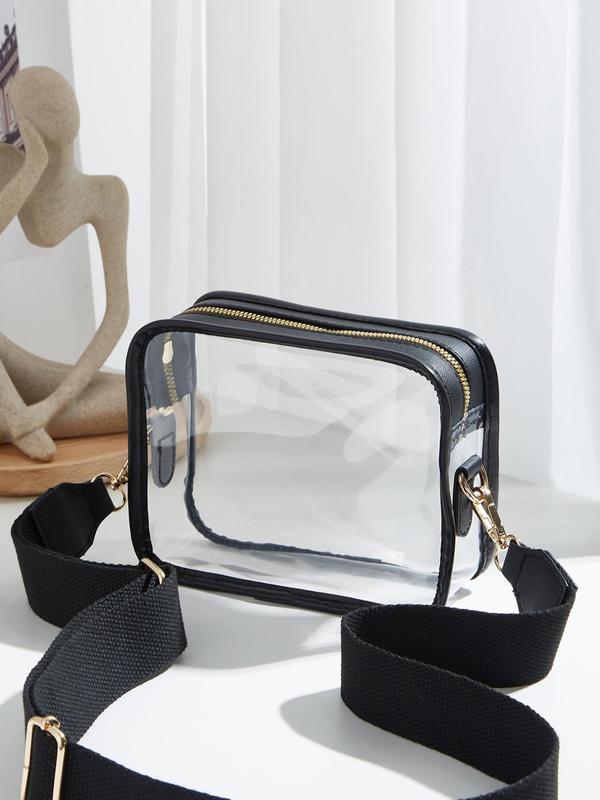 Women's Casual Transparent Crossbody Bag, Simple Plain Pvc Zipper Shoulder Bag with Adjustable Wide Shoulder Strap, Trendy Small Square Bag for Festivals, Birthdays, Christmas Gifts for Friends