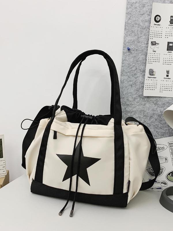 Y2k Star Pattern Drawstring Tote Bag for Men Women, Summer 2024 New Stylish Casual Large Capacity Shoulder Bags, New Crossbody School Bag