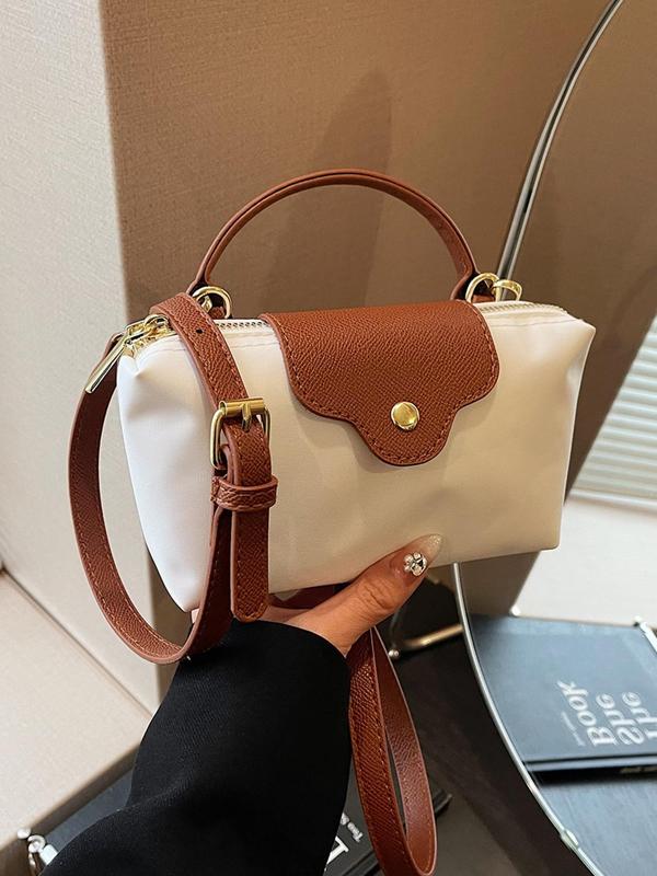 Women's Fashion Colorblock Zipper Shoulder Work Bag, Mini Handbag, Casual Versatile Crossbody Bag for Daily Used, Trendy All-match Commuter Bag