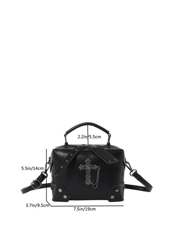 Women's Fashionable Criss Cross Design Handbag, Punk Style Cross Chain Decorated Handbag for Daily Used, Casual Trendy Versatile High-quality Daily Commuting Bag