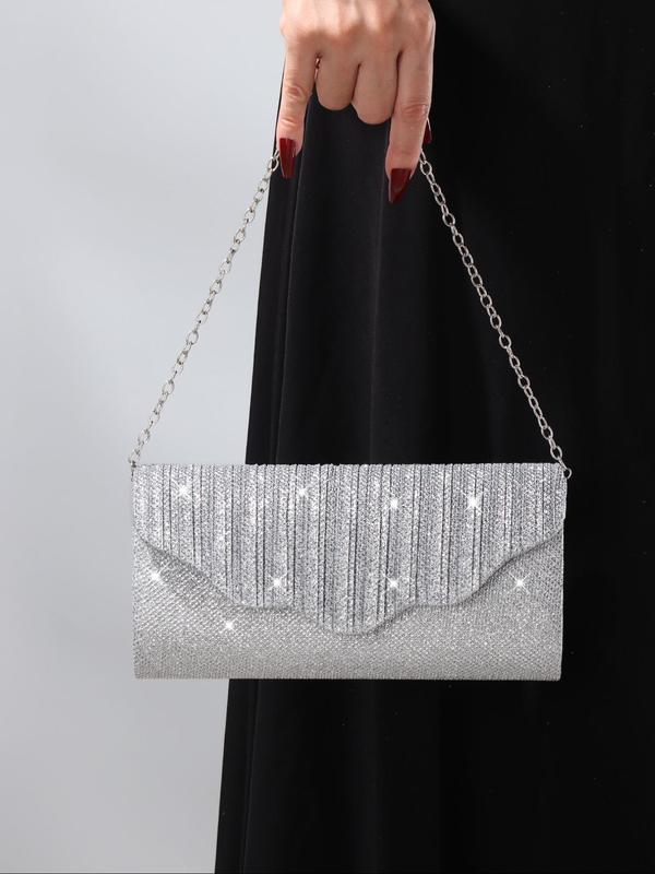 Women's Elegant Glitter Pleated Design Evening Bag, Exquisite Trendy Clutch Bag, Fashionable Shoulder Bag for Party Decoration