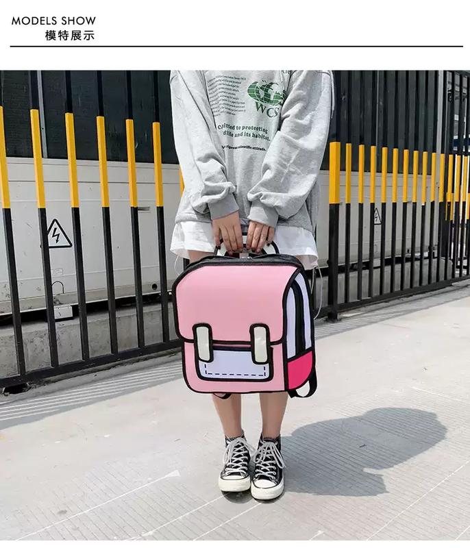 2024 New Backpacks 2D Comic Drawing Schoolbag Women Cute Backpack