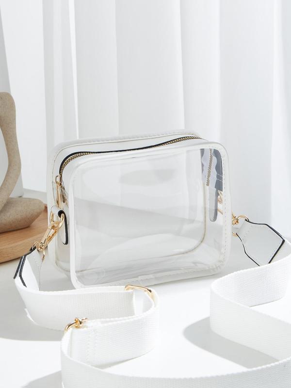 Women's Casual Transparent Crossbody Bag, Simple Plain Pvc Zipper Shoulder Bag with Adjustable Wide Shoulder Strap, Trendy Small Square Bag for Festivals, Birthdays, Christmas Gifts for Friends