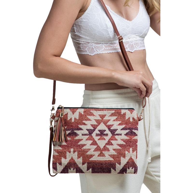 PacificPlex Womens Western Southwestern Saddle Blanket Navajo Native American Print Crossbody Clutch Bag Everyday Crossbody