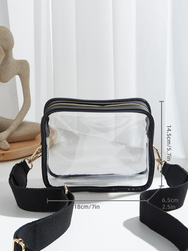 Women's Casual Transparent Crossbody Bag, Simple Plain Pvc Zipper Shoulder Bag with Adjustable Wide Shoulder Strap, Trendy Small Square Bag for Festivals, Birthdays, Christmas Gifts for Friends