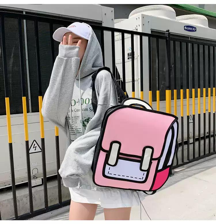 2024 New Backpacks 2D Comic Drawing Schoolbag Women Cute Backpack