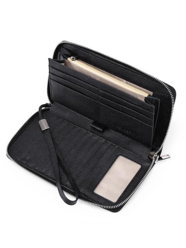 Genuine Leather Women's Elegant Solid Color Long Wallet RFID Blocking Long Wallet, Casual Plain Zipper Large Capacity Long Wallet for Daily Use