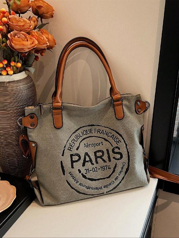 Women's Fashionable Letter Pattern Tote Bag, Casual Large Capacity Shoulder Bag for Daily Used, Trendy Versatile High-quality Daily Commuting Bag