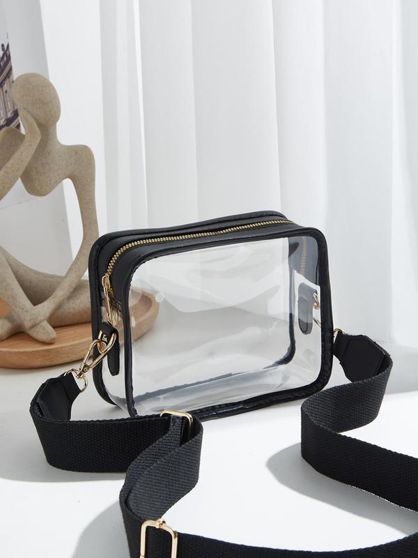 Women's Casual Transparent Crossbody Bag, Simple Plain Pvc Zipper Shoulder Bag with Adjustable Wide Shoulder Strap, Trendy Small Square Bag for Festivals, Birthdays, Christmas Gifts for Friends