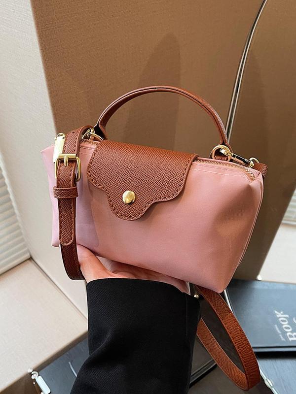 Women's Fashion Colorblock Zipper Shoulder Work Bag, Mini Handbag, Casual Versatile Crossbody Bag for Daily Used, Trendy All-match Commuter Bag