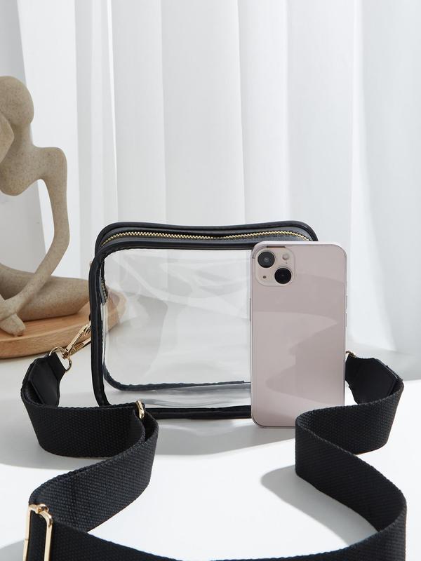 Women's Casual Transparent Crossbody Bag, Simple Plain Pvc Zipper Shoulder Bag with Adjustable Wide Shoulder Strap, Trendy Small Square Bag for Festivals, Birthdays, Christmas Gifts for Friends