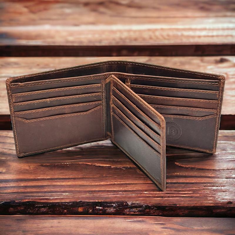 RFID Blocking Brown Vintage Leather Men's Bifold Center Flap Wallet