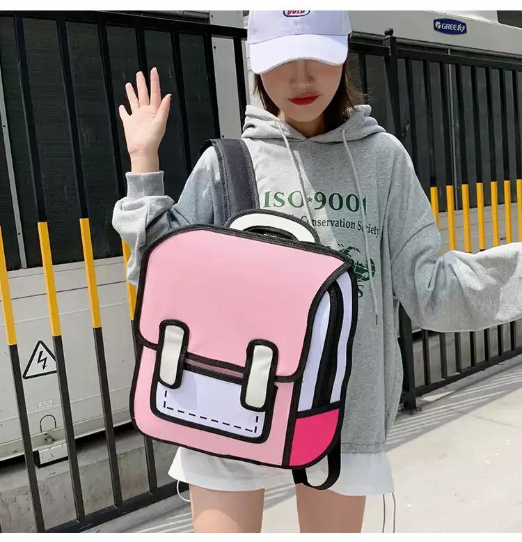 2024 New Backpacks 2D Comic Drawing Schoolbag Women Cute Backpack