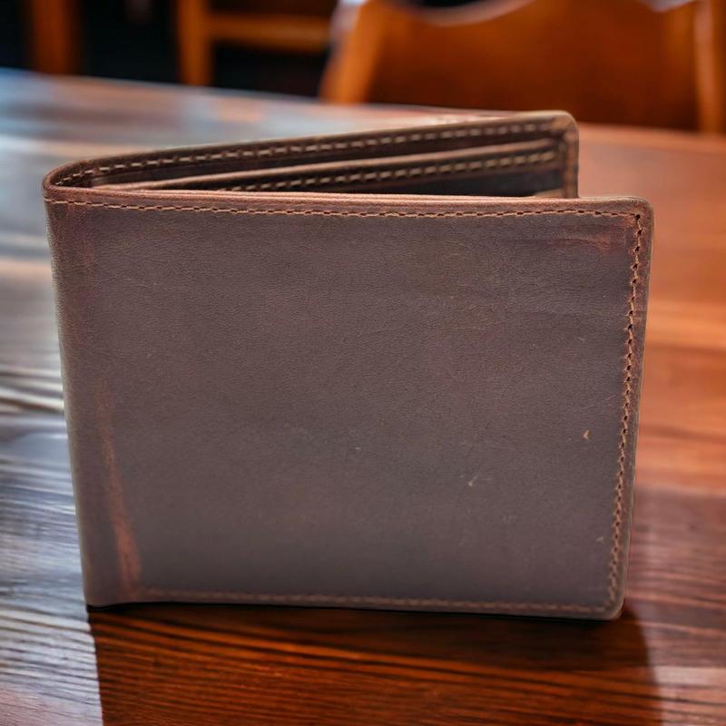 RFID Blocking Brown Vintage Leather Men's Bifold Center Flap Wallet