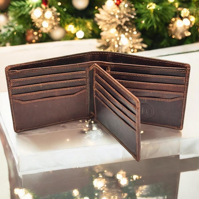 RFID Blocking Brown Vintage Leather Men's Bifold Center Flap Wallet