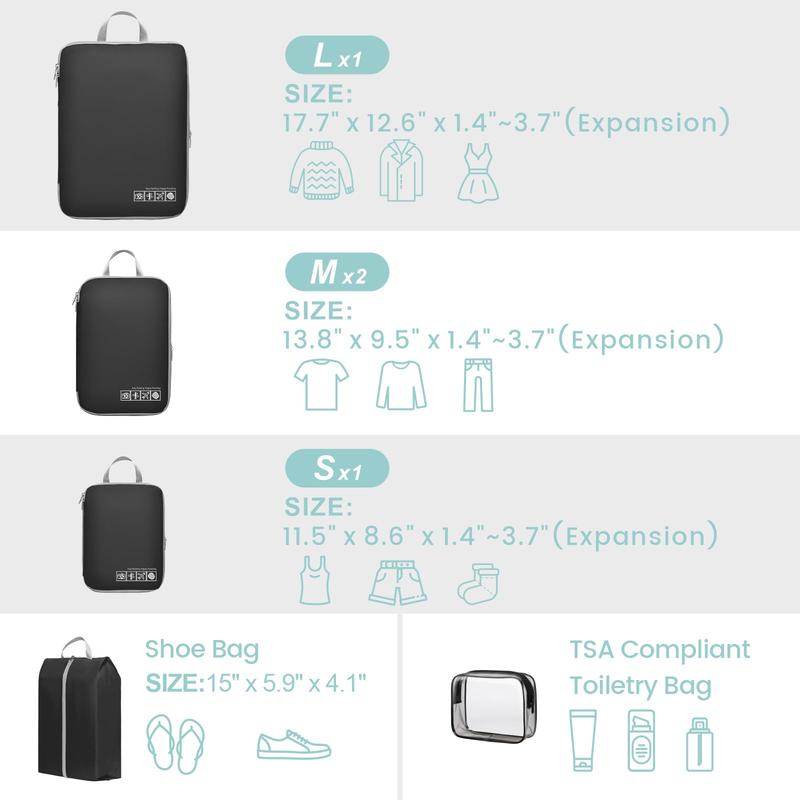 Compression Packing Cubes for Travel - 6 set Travel Bags Luggage Organizers Travel Essentials Compression Cubes for Carry on Suitcases