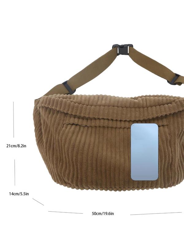 Men's Corduroy Zipper Sling Bag, Casual Simple Plain Large Capacity Chest Bag, Solid Color All-match Bum Bag for Daily Used