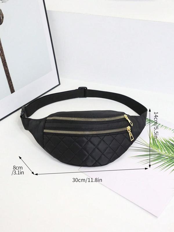 Women's Solid Color Quilted Fanny Pack, Fashionable Textured Design Belt Sling Bag, Casual Adjustable Strap Zipper Bag for Daily Used