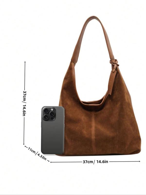 Women's Solid Suede Tote Bag, Fashionable Large Capacity Shoulder Bag for Work, Casual Trendy Versatile High-quality Daily Commuting Bag, Girl Fashionable Shopping Bag