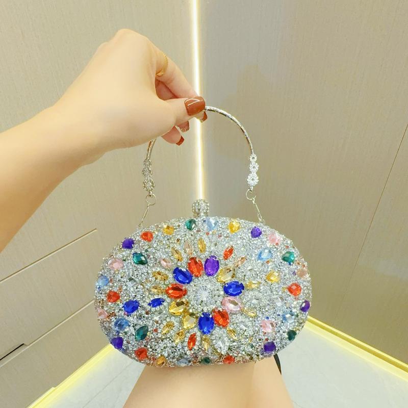 Women's Elegant Multicolor Rhinestone Evening Bag Wedding Shoulder Bag Party Prom Wallet Sparkly Clutch Purse