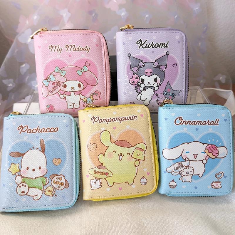 Sanrio Japanese Characters Wallets,Happy Time Wallets, Anime Short Cardholders for Everyday Use, Cinna, Kuro, Pochac, Melody