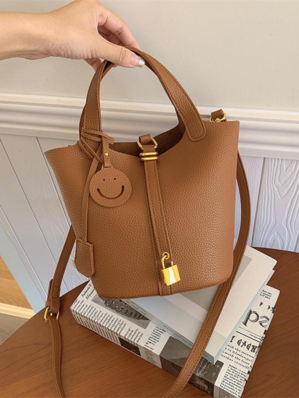 Women's Solid Color Lock Decor  Bucket Bag, Fashionable Simple Versatile Commuter Bag, Elegant Crossbody Bag for Women