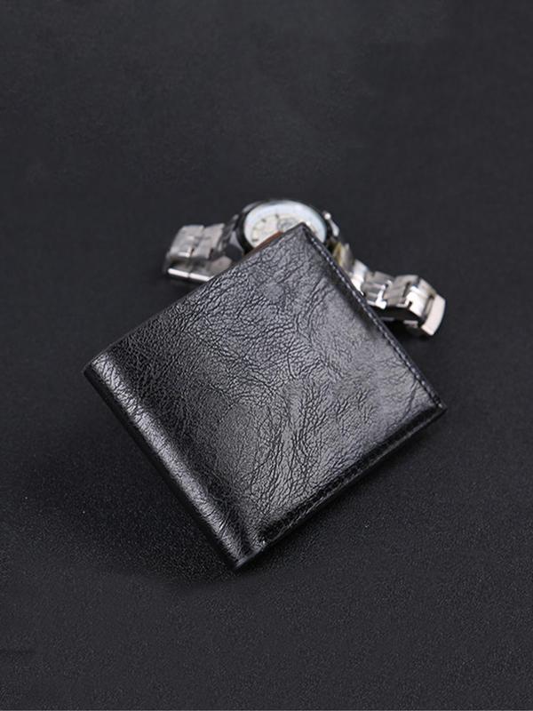 Men's Simple Plain Pu Card Holder, Vintage Casual Business Short Wallet for Daily Used, Portable Bifold Wallet