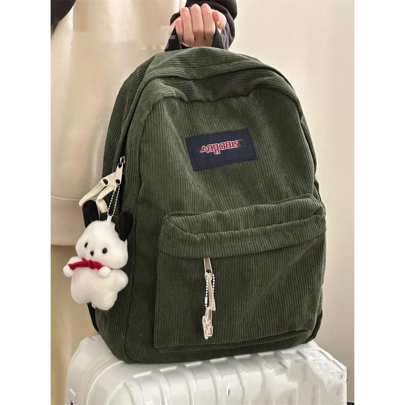 Harajuku Pure Color Corduroy Backpack Women's Retro Simple All-Match Schoolbag Men's Large Capacity Student Back