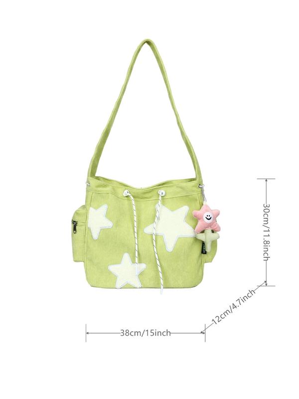 Women's Summer Y2k Style Star Pattern Shoulder Bag with Star Charm, Fashionable Large Capacity Shoulder Bag for Daily Used, Commuting Bag Work Bag  As Gift