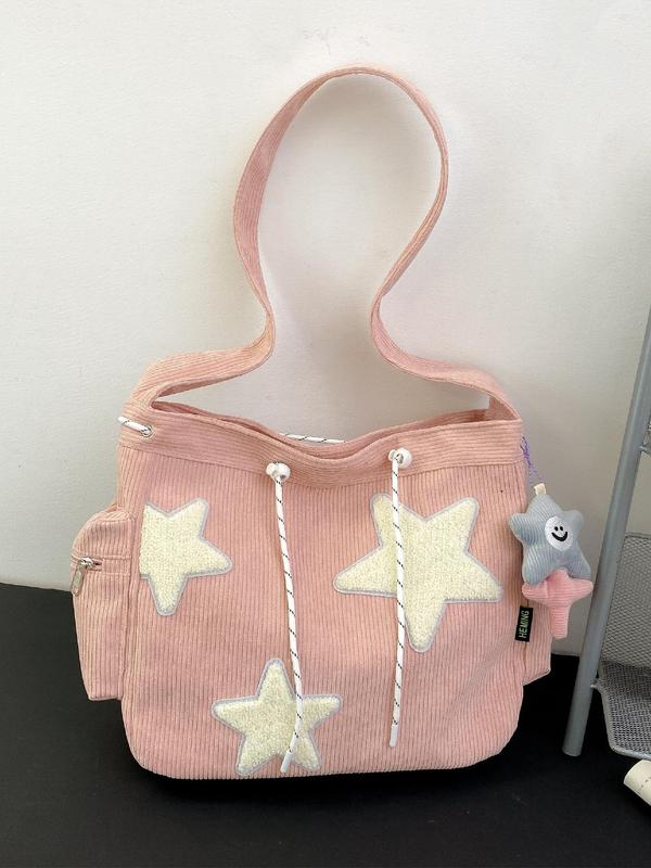 Women's Summer Y2k Style Star Pattern Shoulder Bag with Star Charm, Fashionable Large Capacity Shoulder Bag for Daily Used, Commuting Bag Work Bag  As Gift