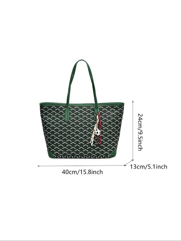 Women's Fashionable Geometric Pattern Tote Bag with Charm, Casual Large Capacity Shoulder Bag for Daily Used, Trendy All-match Bag for Commute, Work, Travel