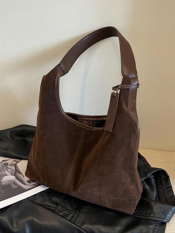 Women's Solid Suede Tote Bag, Fashionable Large Capacity Shoulder Bag for Work, Casual Trendy Versatile High-quality Daily Commuting Bag, Girl Fashionable Shopping Bag