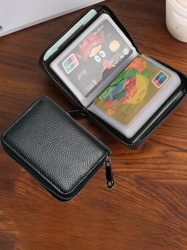 Men's Business Fashion Solid Color Card Holder with Zipper, Vintage Multi-card Slot Card Holder, Casual Versatile PU Leather Short Wallet for Men