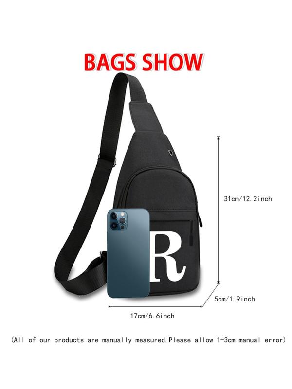 Men's Letter Print Zipper Belt Bag, Casual Large Capacity Outdoor Sports and Leisure Fashion Small Shoulder Bag, Luminous Initial A-Z Letter Printed Chest Bag