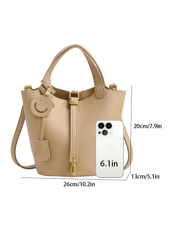 Women's Solid Color Lock Decor  Bucket Bag, Fashionable Simple Versatile Commuter Bag, Elegant Crossbody Bag for Women