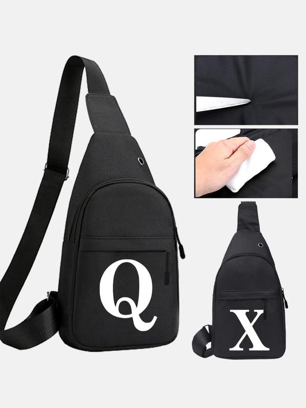 Men's Letter Print Zipper Belt Bag, Casual Large Capacity Outdoor Sports and Leisure Fashion Small Shoulder Bag, Luminous Initial A-Z Letter Printed Chest Bag