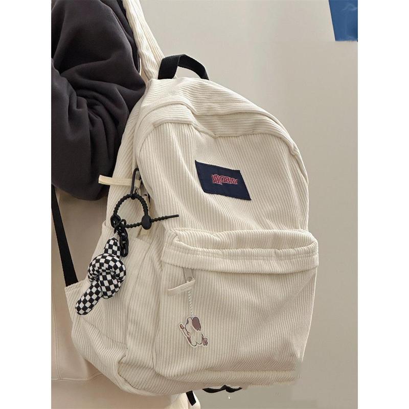 Harajuku Pure Color Corduroy Backpack Women's Retro Simple All-Match Schoolbag Men's Large Capacity Student Back