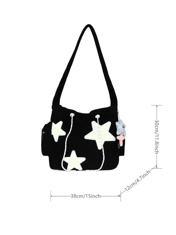 Women's Summer Y2k Style Star Pattern Shoulder Bag with Star Charm, Fashionable Large Capacity Shoulder Bag for Daily Used, Commuting Bag Work Bag  As Gift