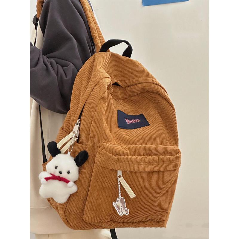 Harajuku Pure Color Corduroy Backpack Women's Retro Simple All-Match Schoolbag Men's Large Capacity Student Back