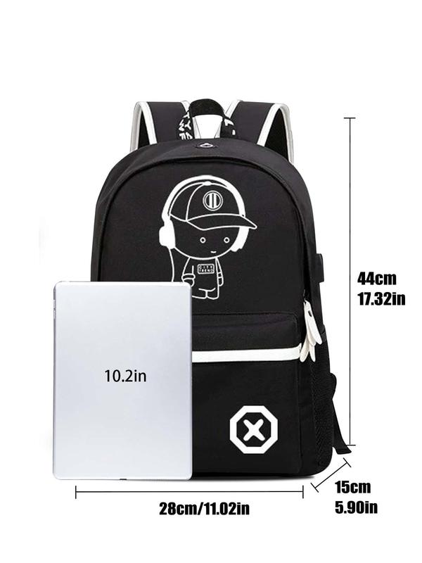 Men's Fashionable Cartoon Pattern Backpack & Chest Bag Set, Lightweight Large Capacity Backpack & Sling Bag, Casual Trendy Versatile High-quality Daily Commuting Bag Set Travel Backpack