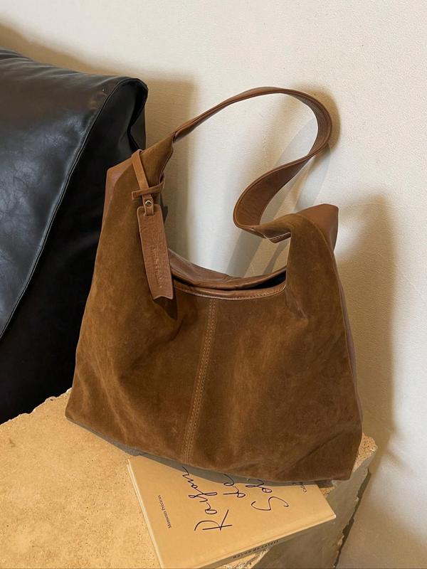 Women's Solid Suede Tote Bag, Fashionable Large Capacity Shoulder Bag for Work, Casual Trendy Versatile High-quality Daily Commuting Bag, Girl Fashionable Shopping Bag