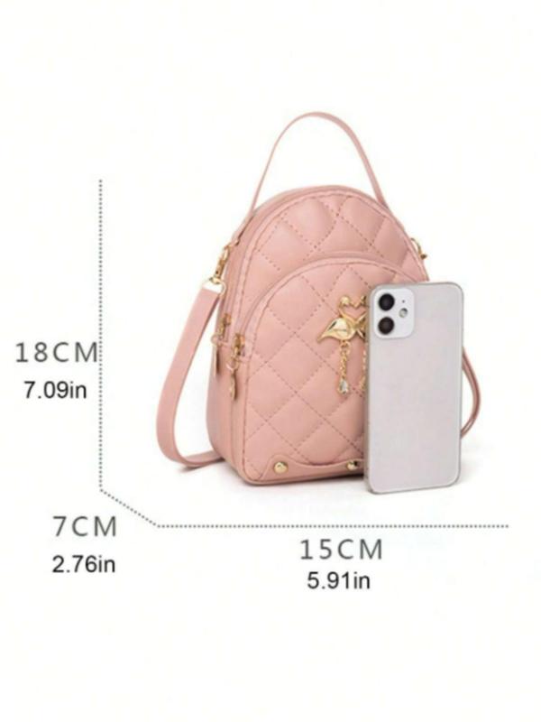 Fashionable Quilted Backpack,  Casual Pu Leather Zipper Backpack for Women & Girls, Casual Trendy Versatile High-quality Daily Commuting Bag