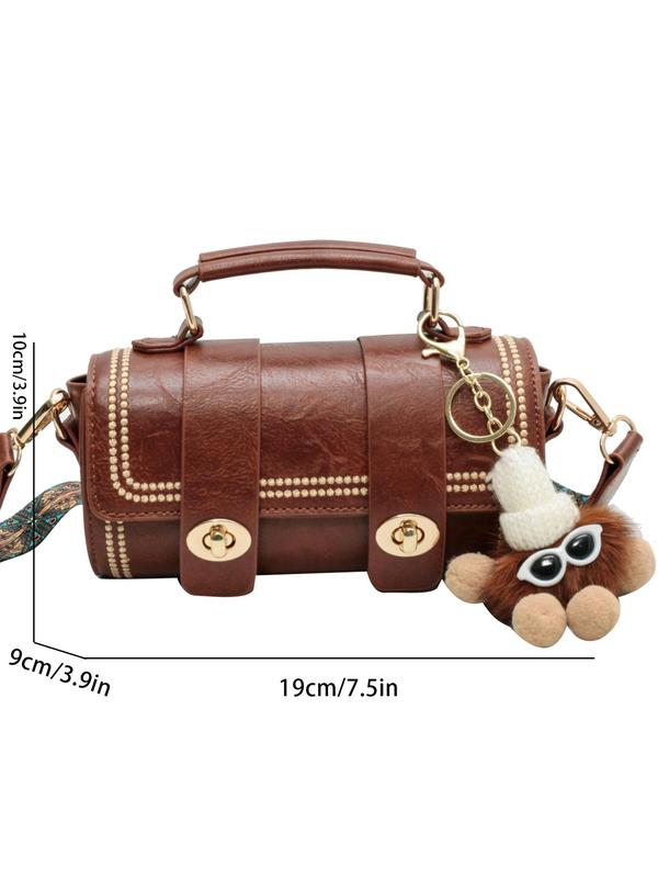 Women's Elegant Boston Bag with Cartoon Charm, Vintage Trendy Retro Handbag, Fashionable Crossbody Bag for Daily Use